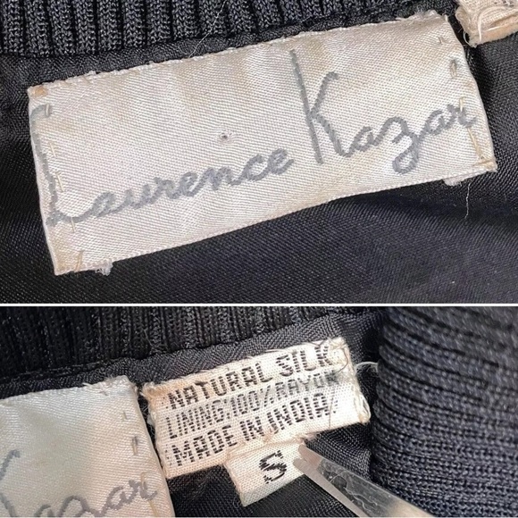 Vtg Laurence Kazar Sequined Natural Silk Zip Bomber Jacket Black Size Small - Picture 5 of 6